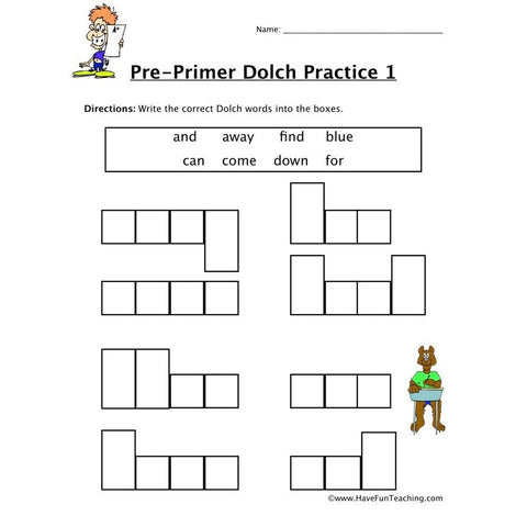 Preprimer Dolch Worksheet