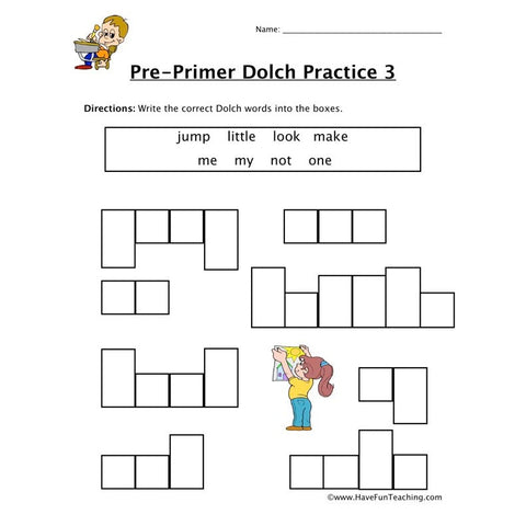 Preprimer Dolch Worksheet 3