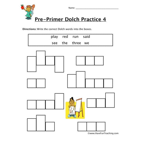Preprimer Dolch Worksheet 4