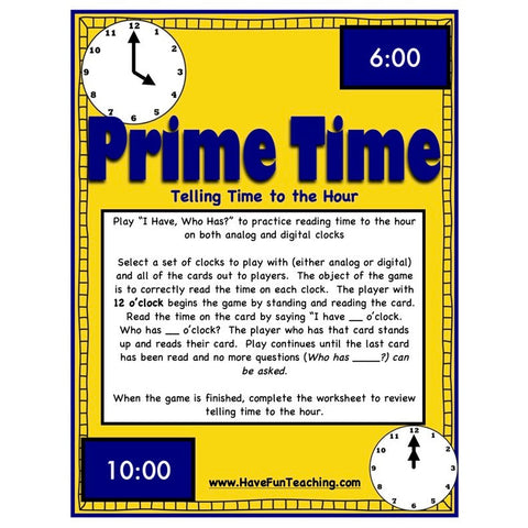 Prime Time Telling Time Hour Game