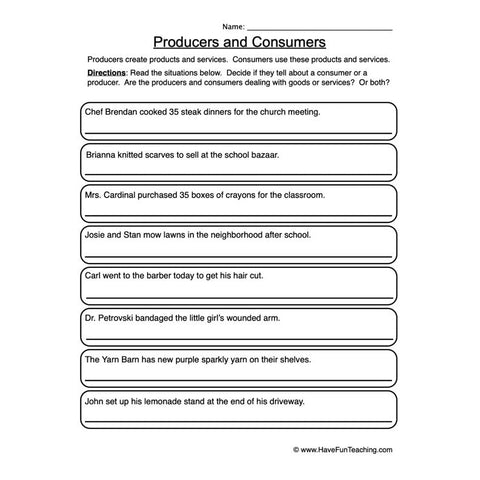 Producer Consumer Worksheet 2