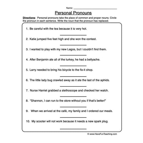 Pronoun Worksheet