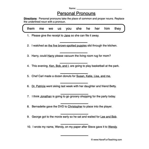 Pronoun Worksheet 2