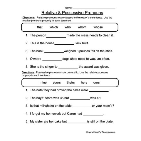 Pronoun Worksheet 3