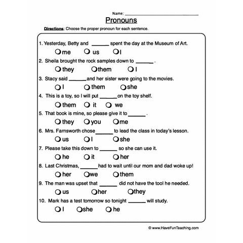 Pronouns 1 Worksheet