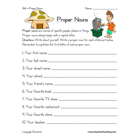 Proper Noun Worksheet
