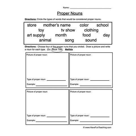 Proper Nouns Worksheet