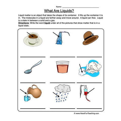 Properties Liquids Worksheet