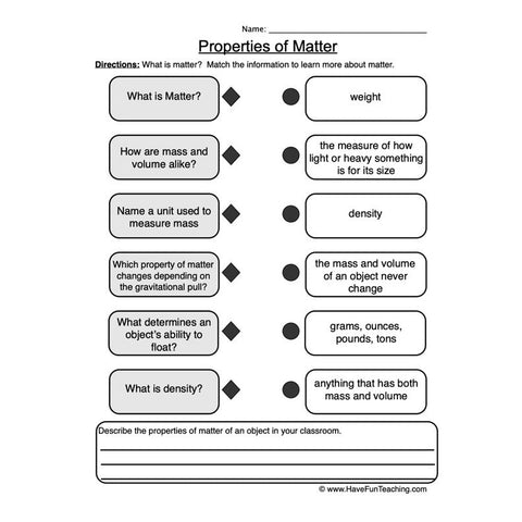 Properties of Matter Worksheet 2