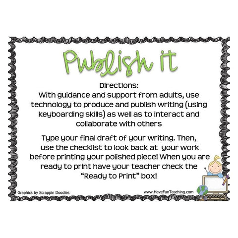 Publish It Writing on the Computer Checklist Game