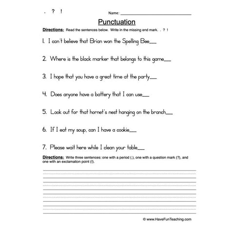 Punctuation 1 Worksheet