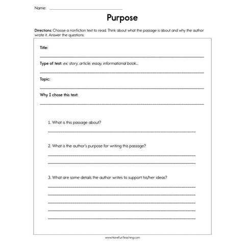 Purpose Worksheet