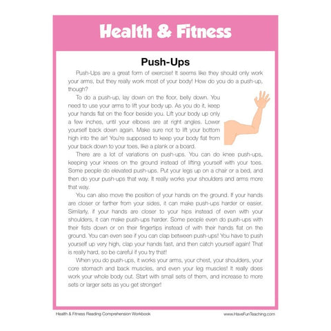Push Ups Health and Fitness Reading Comprehension Worksheet