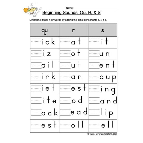 Q R S Beginning Worksheet 2
