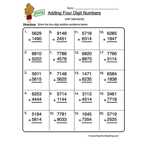 Quad Digit Addition Worksheet 2