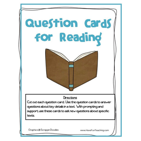 Question Cards for Reading Books Game