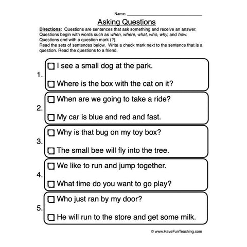 Questions Worksheet