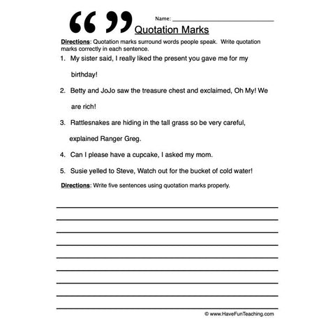 Quotation Marks Worksheet