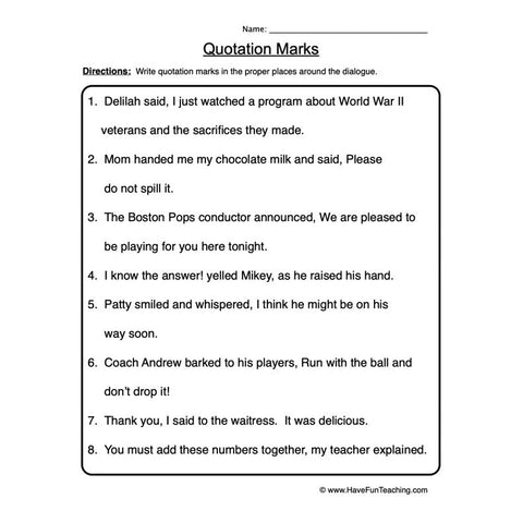 Quotation Marks 1 Worksheet