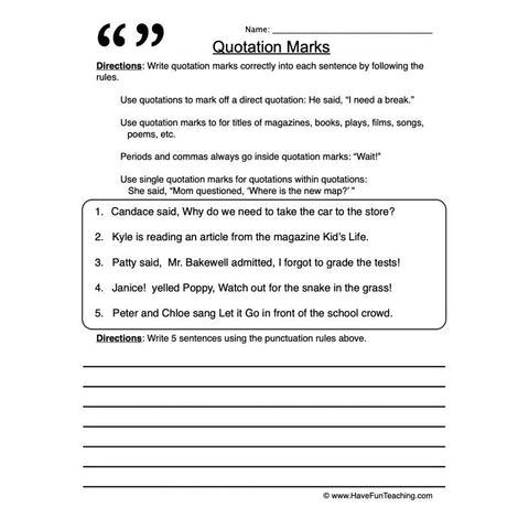 Quotation Marks Worksheet 2