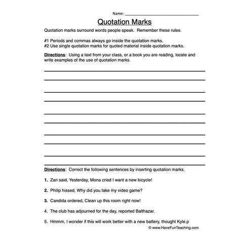 Quotation Marks Worksheet 4