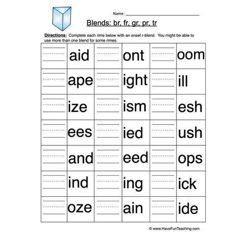 R Blends Worksheet 2
