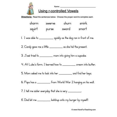 R Controlled Vowels Worksheet