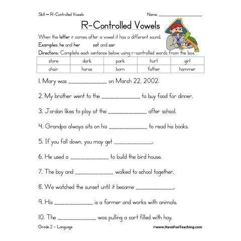 R Controlled Vowels Worksheet 3