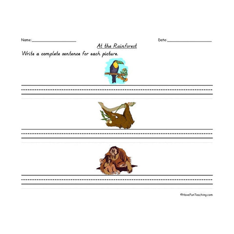 Rain Forest Writing Sentences Worksheet