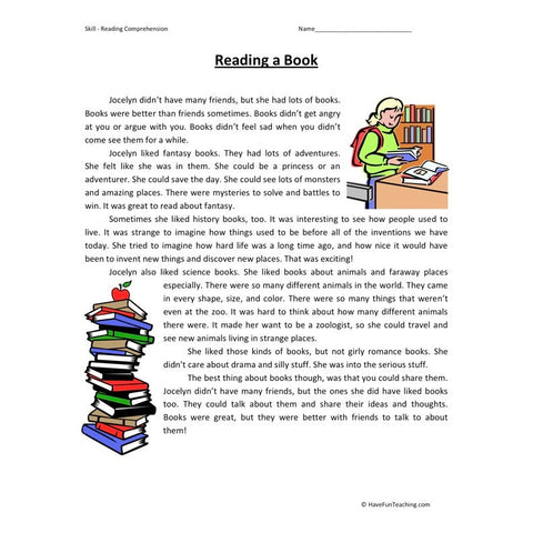 Reading a Book Reading Comprehension Worksheet