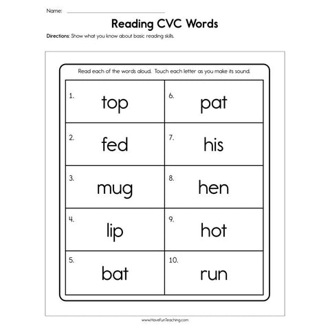 Reading CVC Words Worksheet