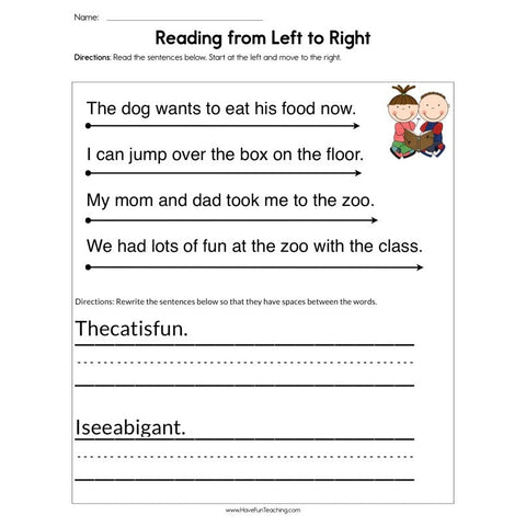 Reading from Left to Right Worksheet