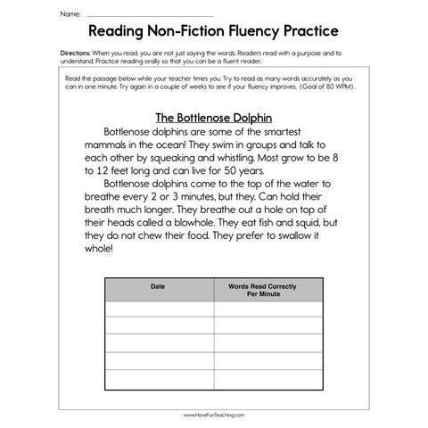Reading Non Fiction Fluency Practice Worksheet