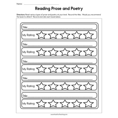 Reading Prose and Poetry Worksheet