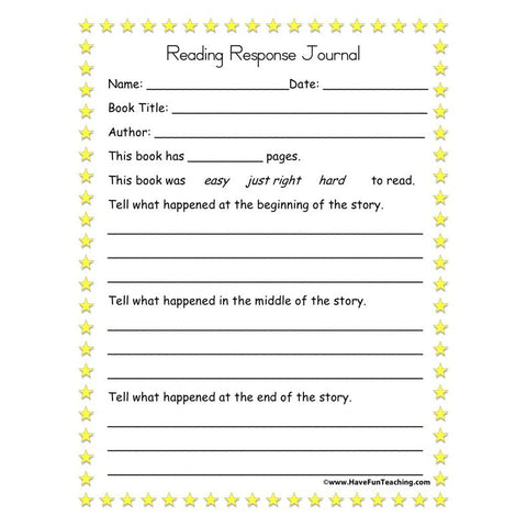 Reading Response Journal Worksheet