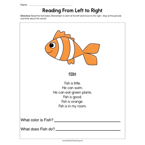 Reading Sentences from Left to Right Worksheet
