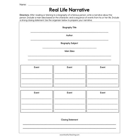 Real Life Narrative Worksheet
