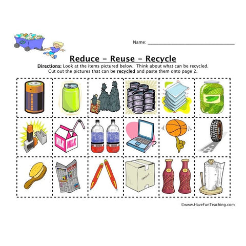 Reduce Reuse Recycle Worksheet