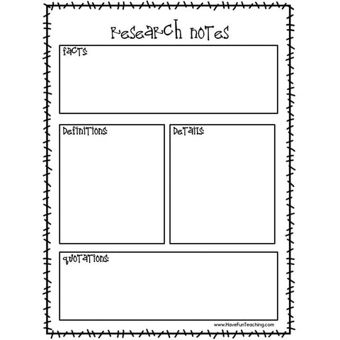 Research Notes Worksheet