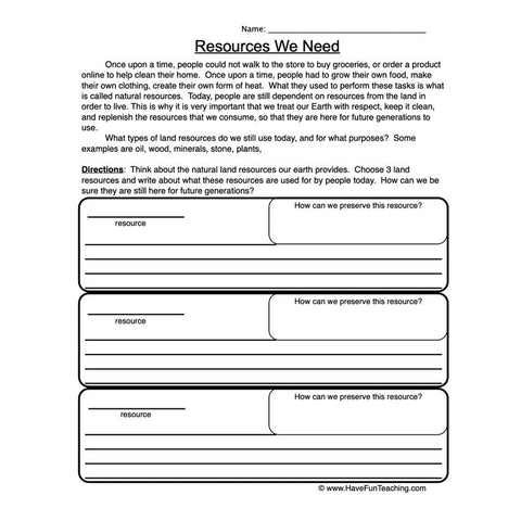 Resources Worksheet