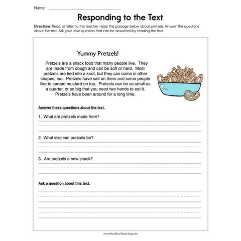 Responding to the Text Worksheet