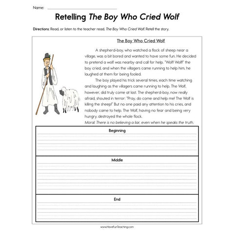 Retelling the Boy Who Cried Wolf Worksheet