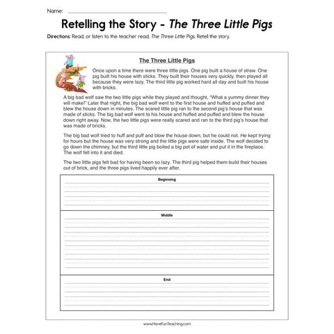 Retelling the Story the Three Little Pigs Worksheet
