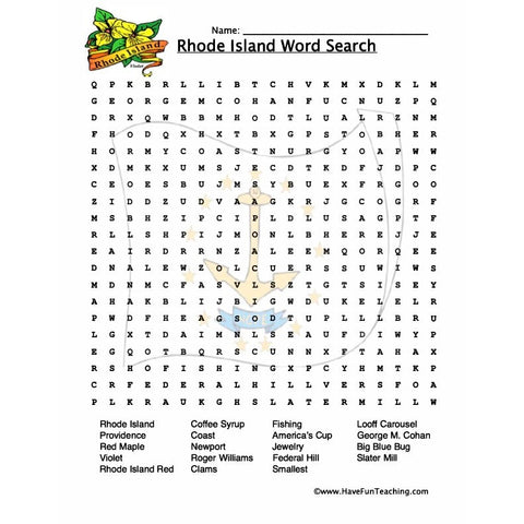 Rhode Island Wordsearch Worksheet