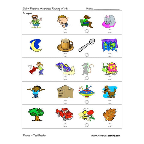 Rhyming Sounds Test Practice Worksheet