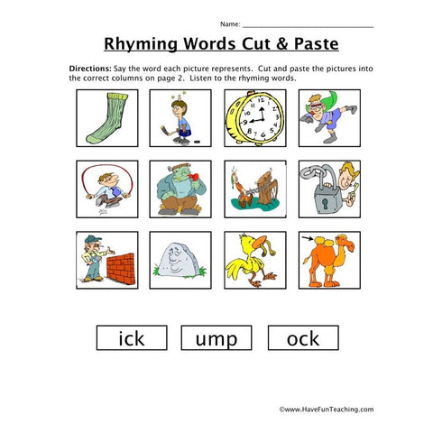 Rhyming Words Cut and Paste Worksheet