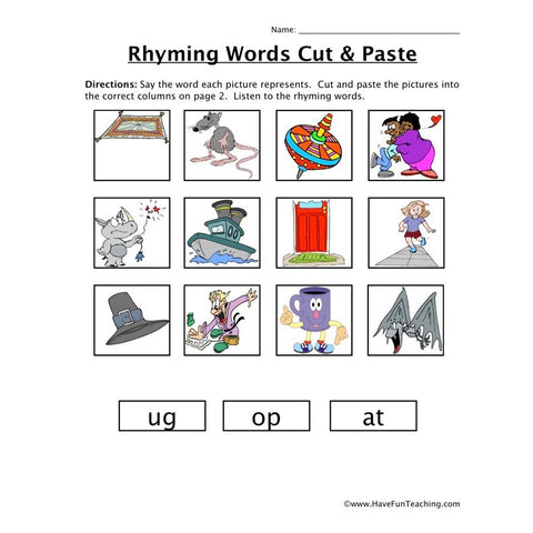 Rhyming Words Cut and Paste Worksheet