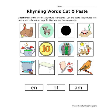 Rhyming Words Cut and Paste Worksheet