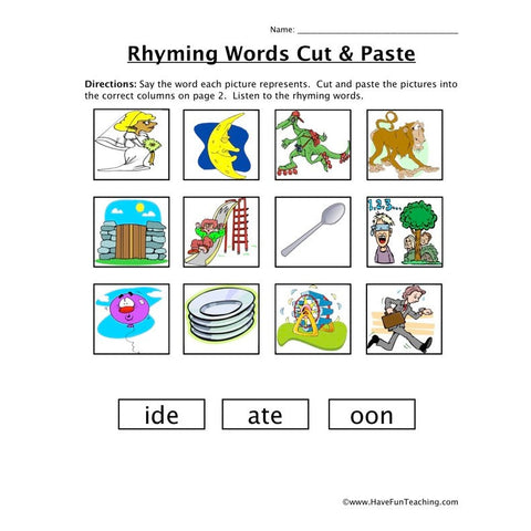 Rhyming Words Cut and Paste Worksheet
