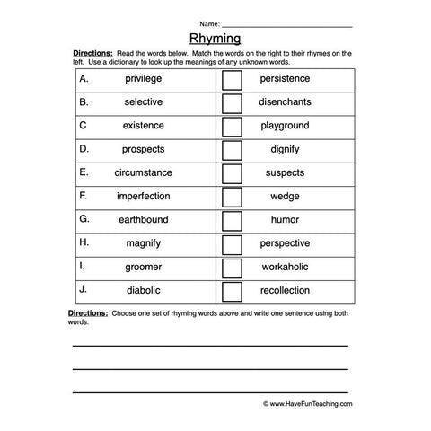 Rhyming Worksheet 2